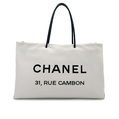 CHANEL VINTAGE ESSENTIAL TOTE HAND BAG WHITE CALF LEATHER 90198155