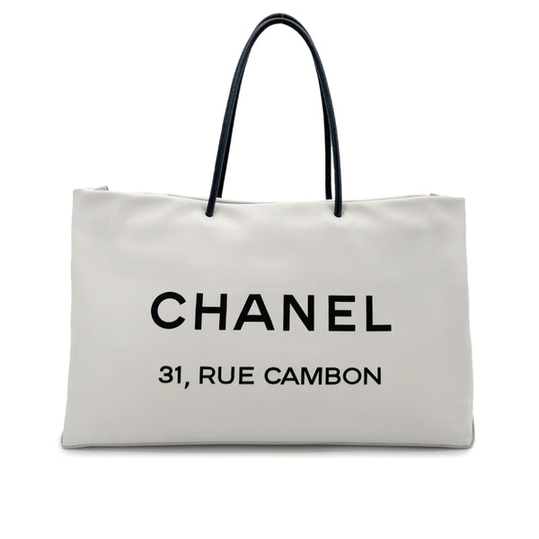 CHANEL VINTAGE ESSENTIAL TOTE HAND BAG WHITE CALF LEATHER 90198155