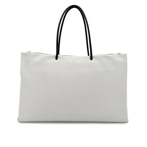 CHANEL VINTAGE ESSENTIAL TOTE HAND BAG WHITE CALF LEATHER 90198155