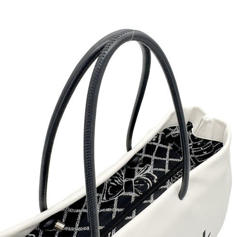 CHANEL VINTAGE ESSENTIAL TOTE HAND BAG WHITE CALF LEATHER 90198155