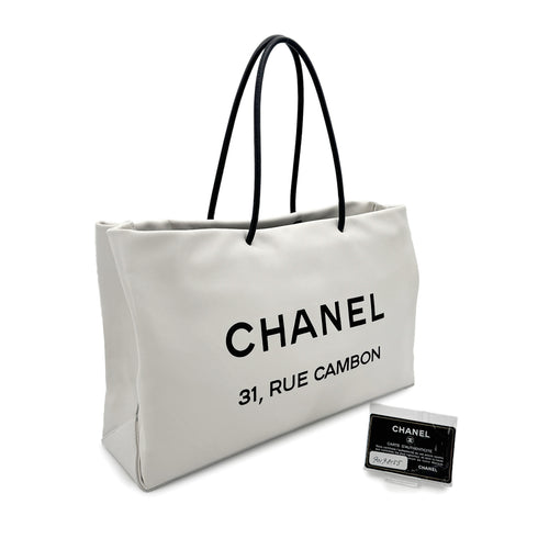 CHANEL VINTAGE ESSENTIAL TOTE HAND BAG WHITE CALF LEATHER 90198155