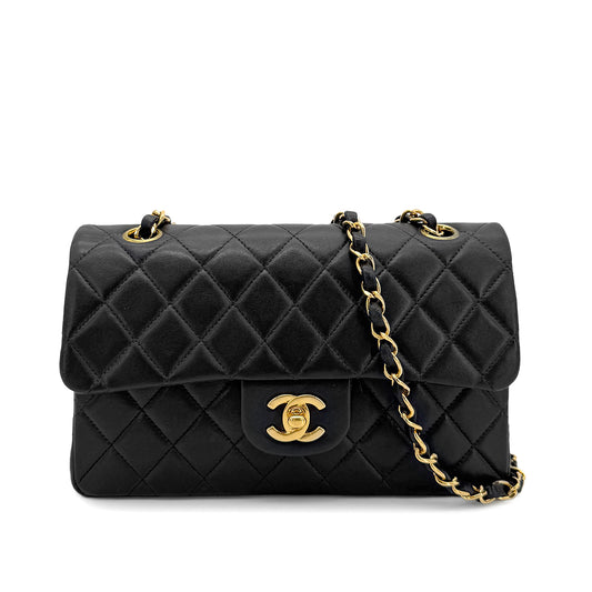 CHANEL VINTAGE CLASSIC FLAP SMALL CHAIN SHOULDER BAG BLACK LAMB SKIN 90198924