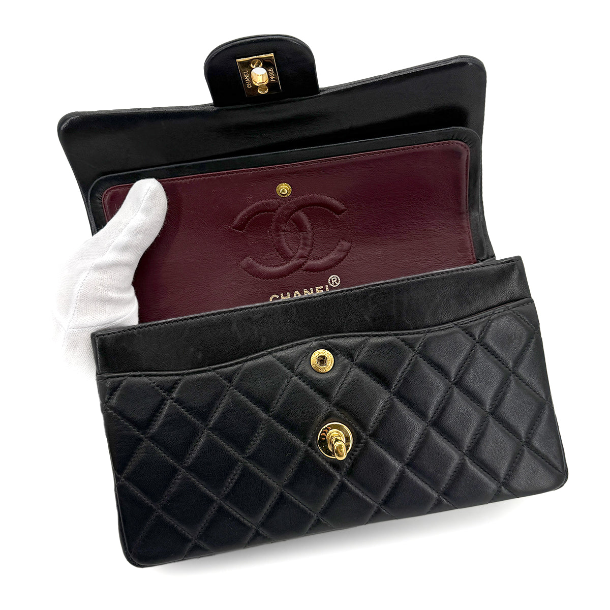 CHANEL VINTAGE CLASSIC FLAP SMALL CHAIN SHOULDER BAG BLACK LAMB SKIN 90198924