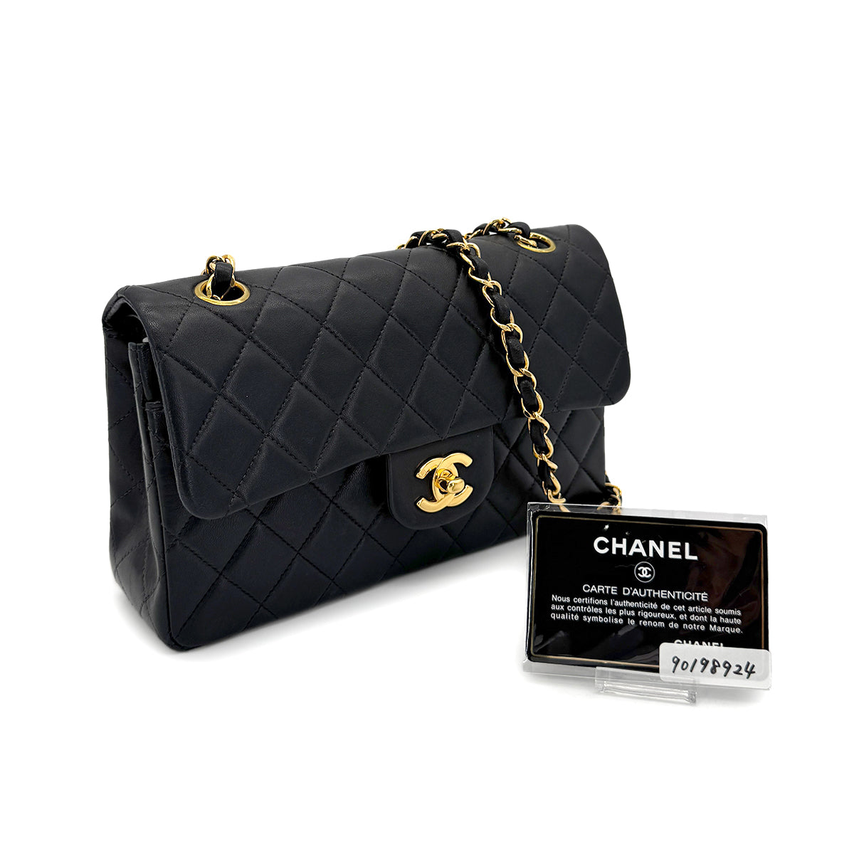 CHANEL VINTAGE CLASSIC FLAP SMALL CHAIN SHOULDER BAG BLACK LAMB SKIN 90198924