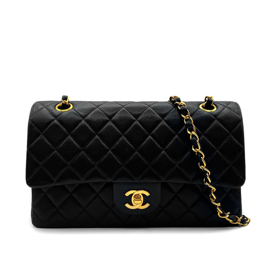 CHANEL VINTAGE CLASSIC FLAP MEDIUM CHAIN SHOULDER BAG BLACK LAMB SKIN 90199598