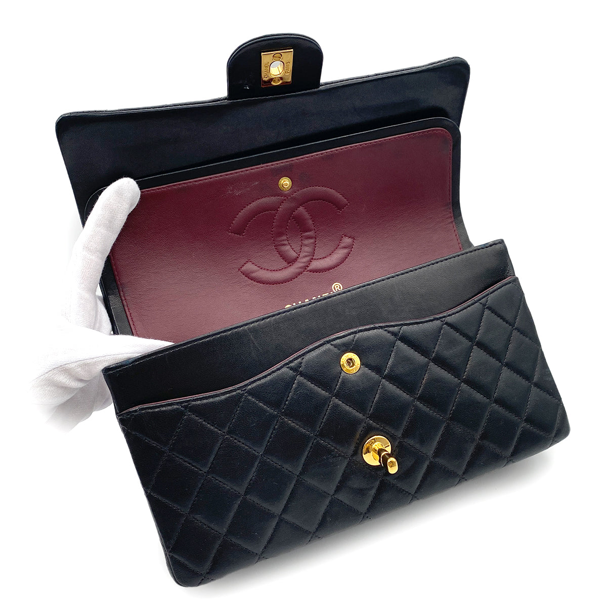 CHANEL VINTAGE CLASSIC FLAP MEDIUM CHAIN SHOULDER BAG BLACK LAMB SKIN 90199598