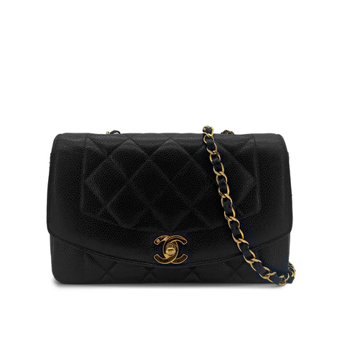 CHANEL VINTAGE DIANA SMALL CHAIN SHOULDER BAG BLACK CAVIAR SKIN 90201171 - PURPOSE