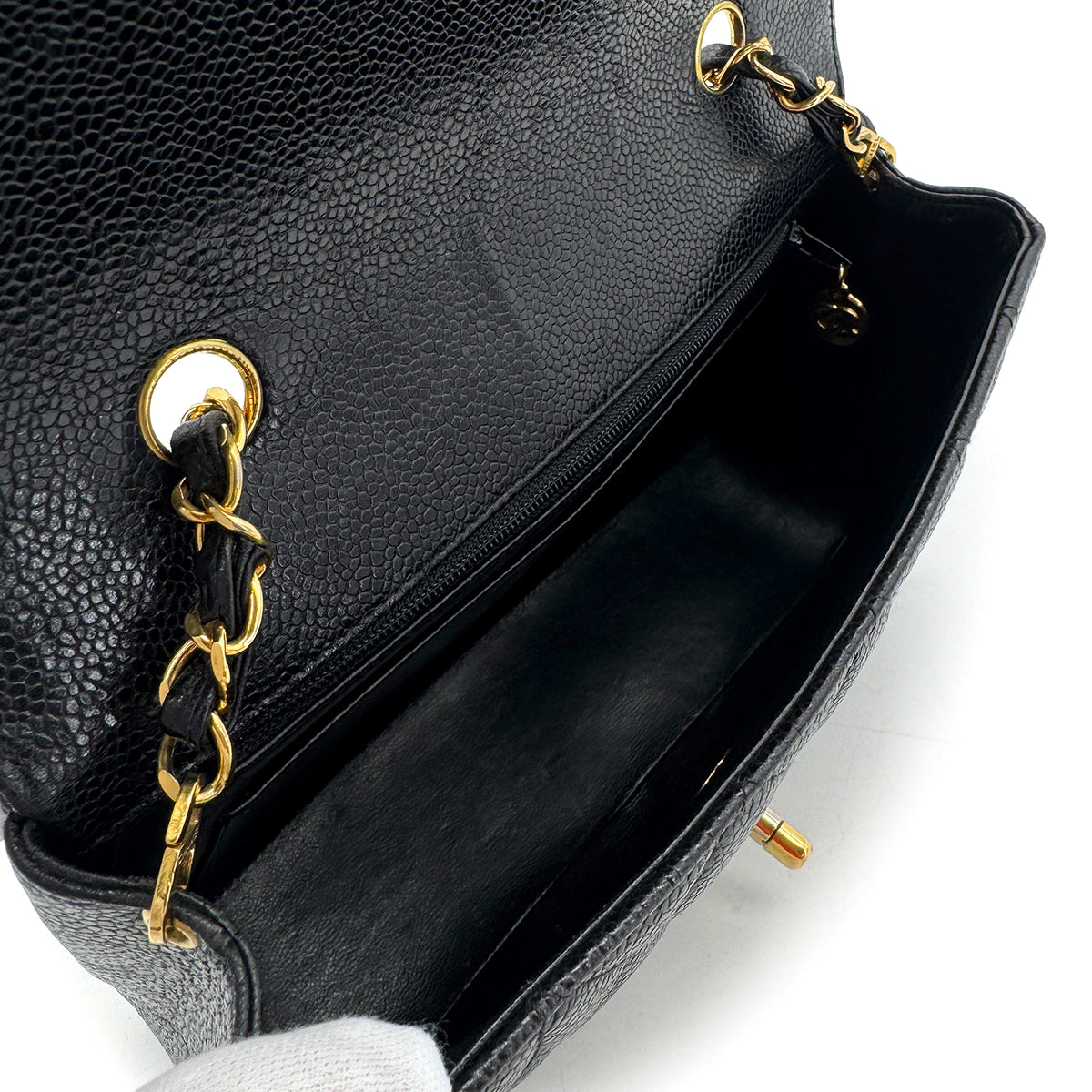 CHANEL VINTAGE DIANA SMALL CHAIN SHOULDER BAG BLACK CAVIAR SKIN 90201171