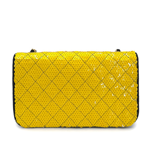 CHANEL VINTAGE CHAIN SHUOLDER BAG BYCOLOR YELLOW BLACK SEQUINS CANVAS 90201185 - PURPOSE
