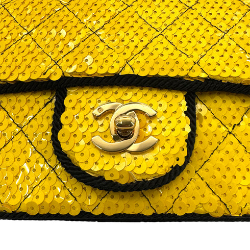 CHANEL VINTAGE CHAIN SHUOLDER BAG BYCOLOR YELLOW BLACK SEQUINS CANVAS 90201185 - PURPOSE