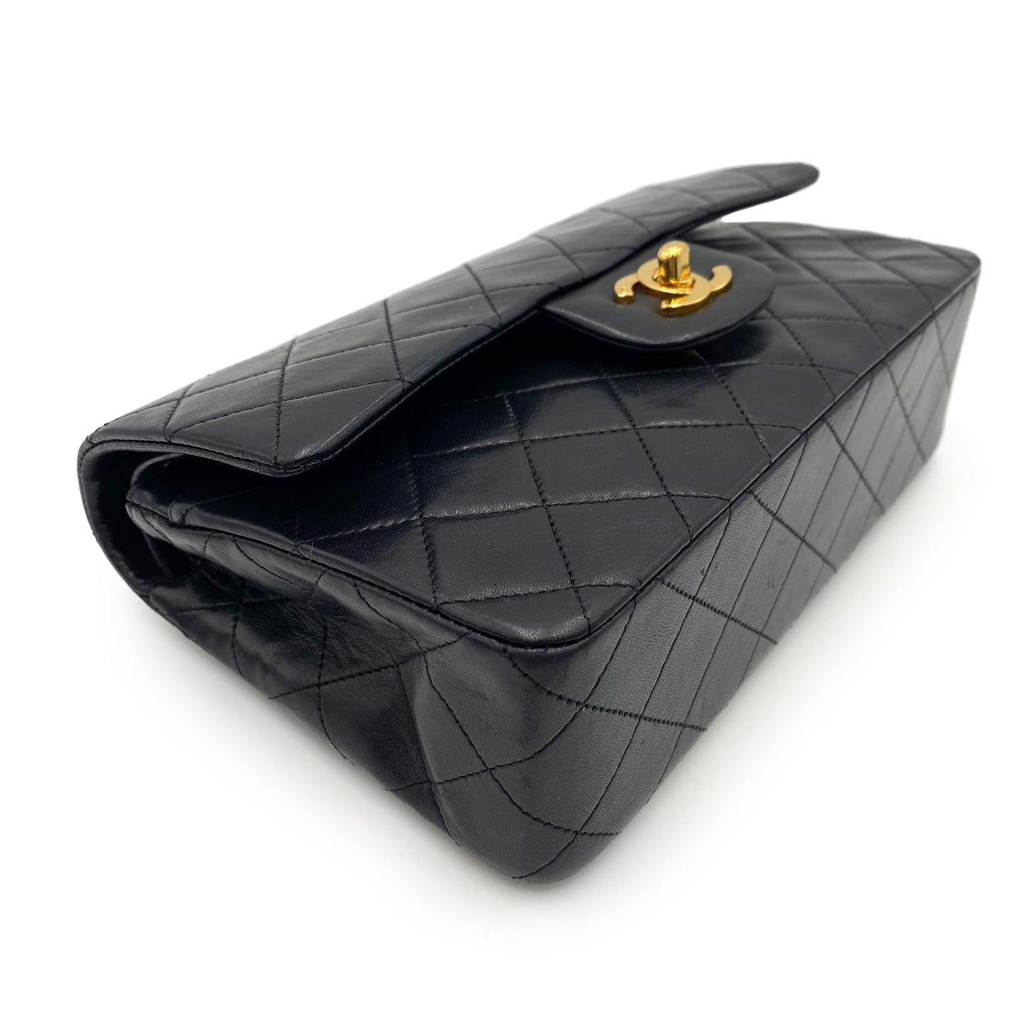 CHANEL VINTAGE CLASSIC FLAP SMALL CHAIN SHOULDER BAG BLACK LAMB SKIN 90201205