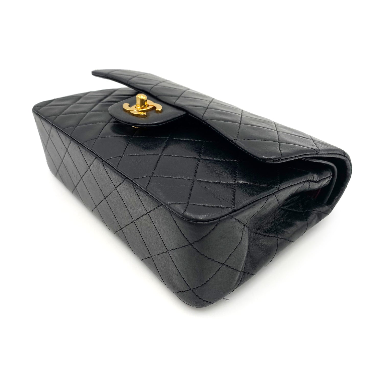CHANEL VINTAGE CLASSIC FLAP SMALL CHAIN SHOULDER BAG BLACK LAMB SKIN 90201205