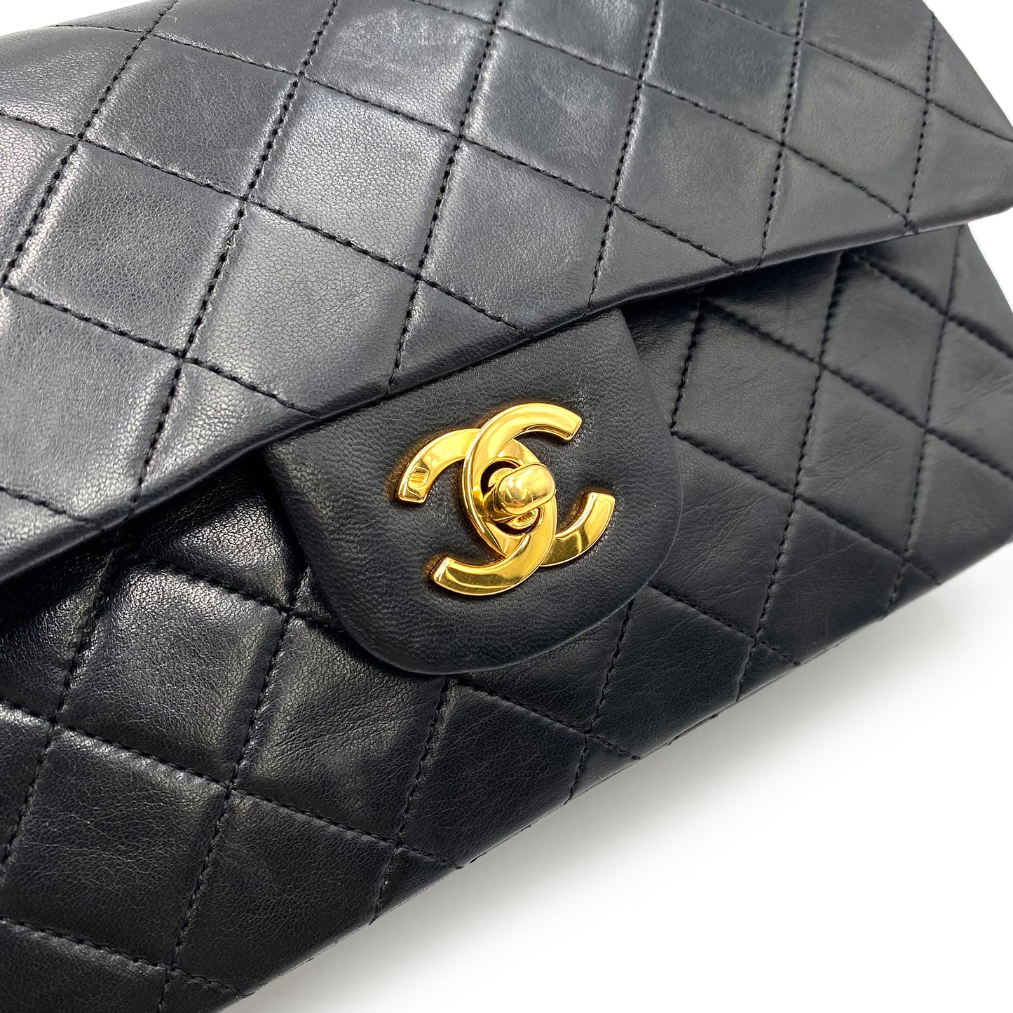 CHANEL VINTAGE CLASSIC FLAP SMALL CHAIN SHOULDER BAG BLACK LAMB SKIN 90201205
