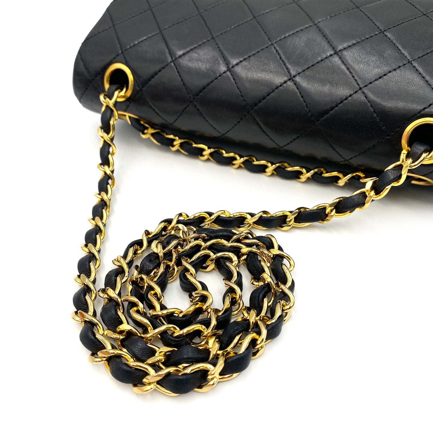 CHANEL VINTAGE CLASSIC FLAP SMALL CHAIN SHOULDER BAG BLACK LAMB SKIN 90201205