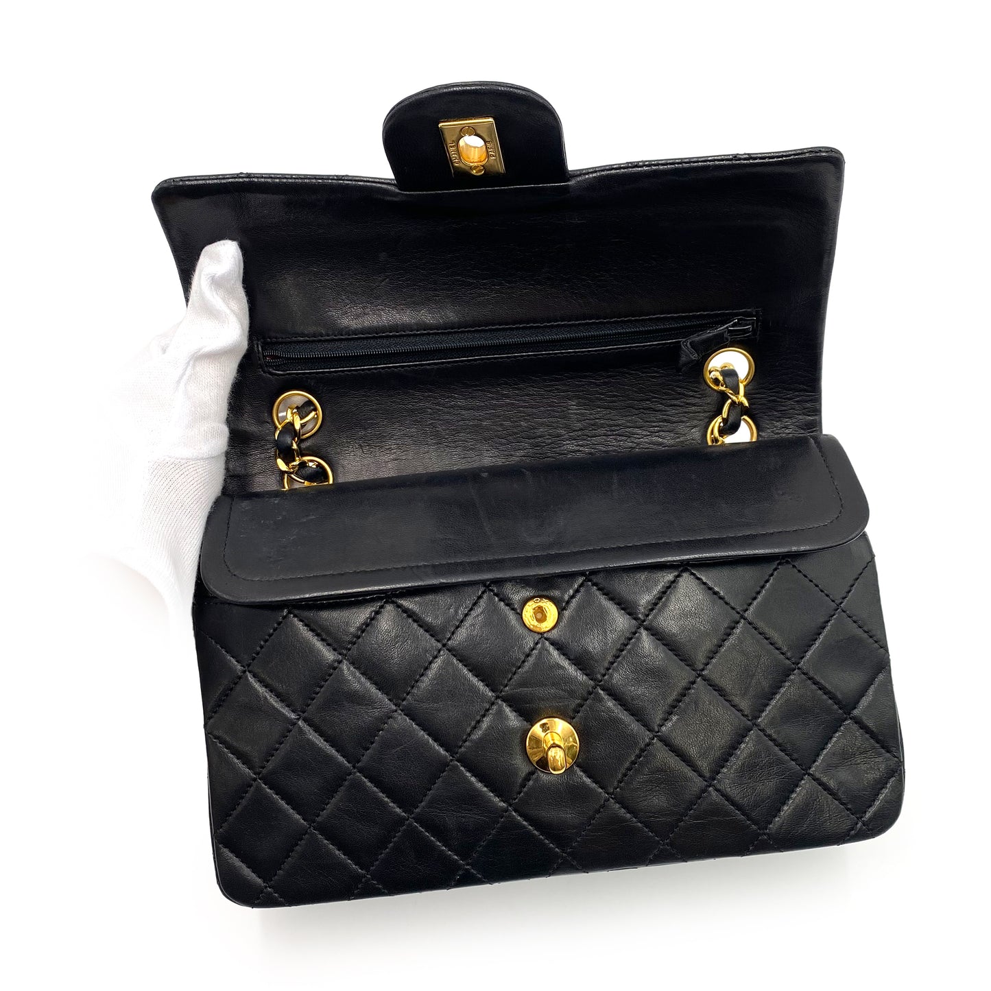CHANEL VINTAGE CLASSIC FLAP SMALL CHAIN SHOULDER BAG BLACK LAMB SKIN 90201205