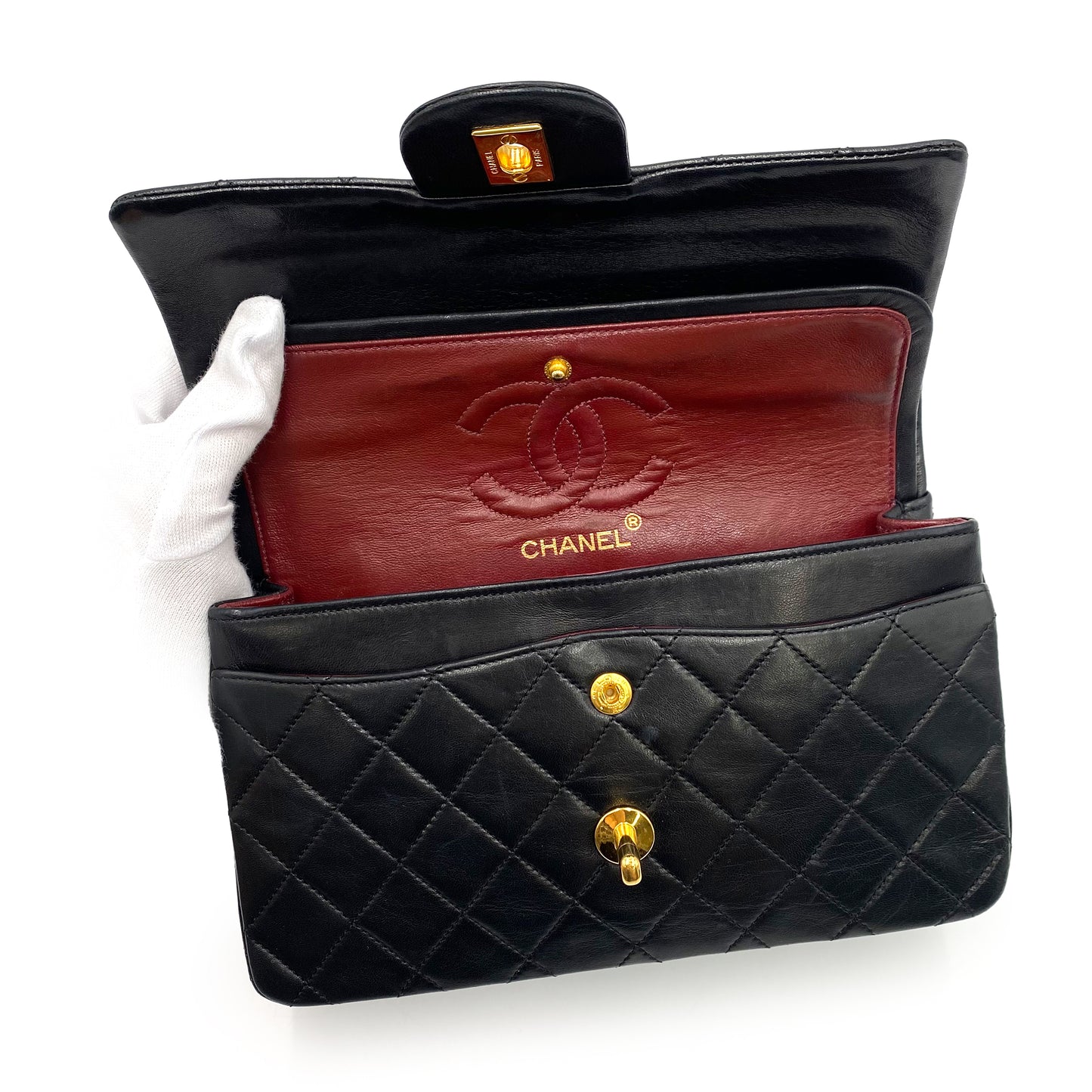 CHANEL VINTAGE CLASSIC FLAP SMALL CHAIN SHOULDER BAG BLACK LAMB SKIN 90201205