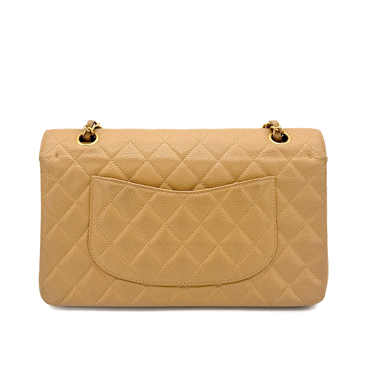 CHANEL VINTAGE CLASSIC FLAP MEDIUM CHAIN SHOULDER BAG BEIGE CAVIAR SKIN 90202042