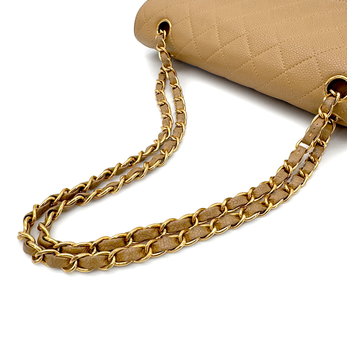 CHANEL VINTAGE CLASSIC FLAP MEDIUM CHAIN SHOULDER BAG BEIGE CAVIAR SKIN 90202042