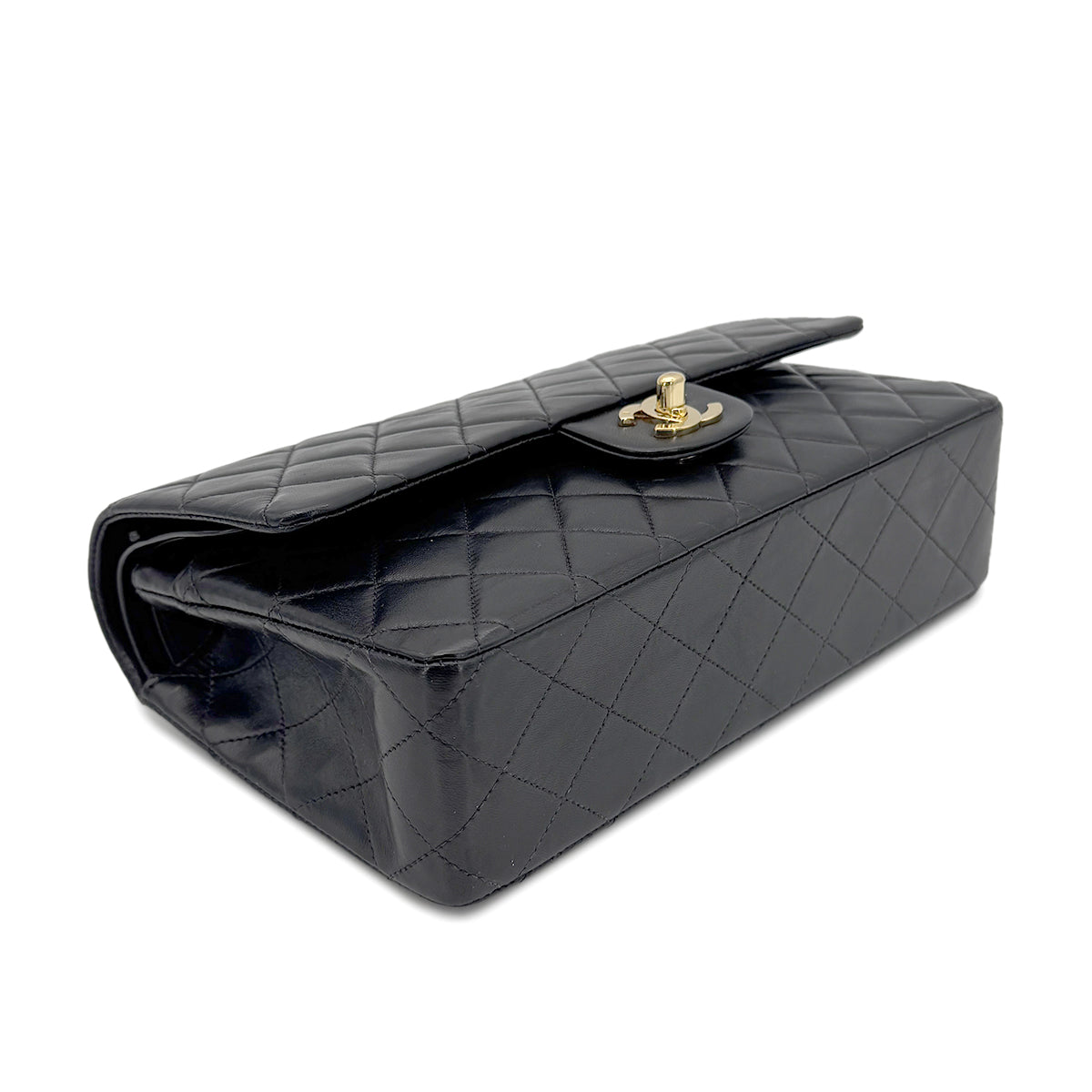 CHANEL VINTAGE CLASSIC FLAP MEDIUM CHAIN SHOULDER BAG BLACK LAMB SKIN 90202080