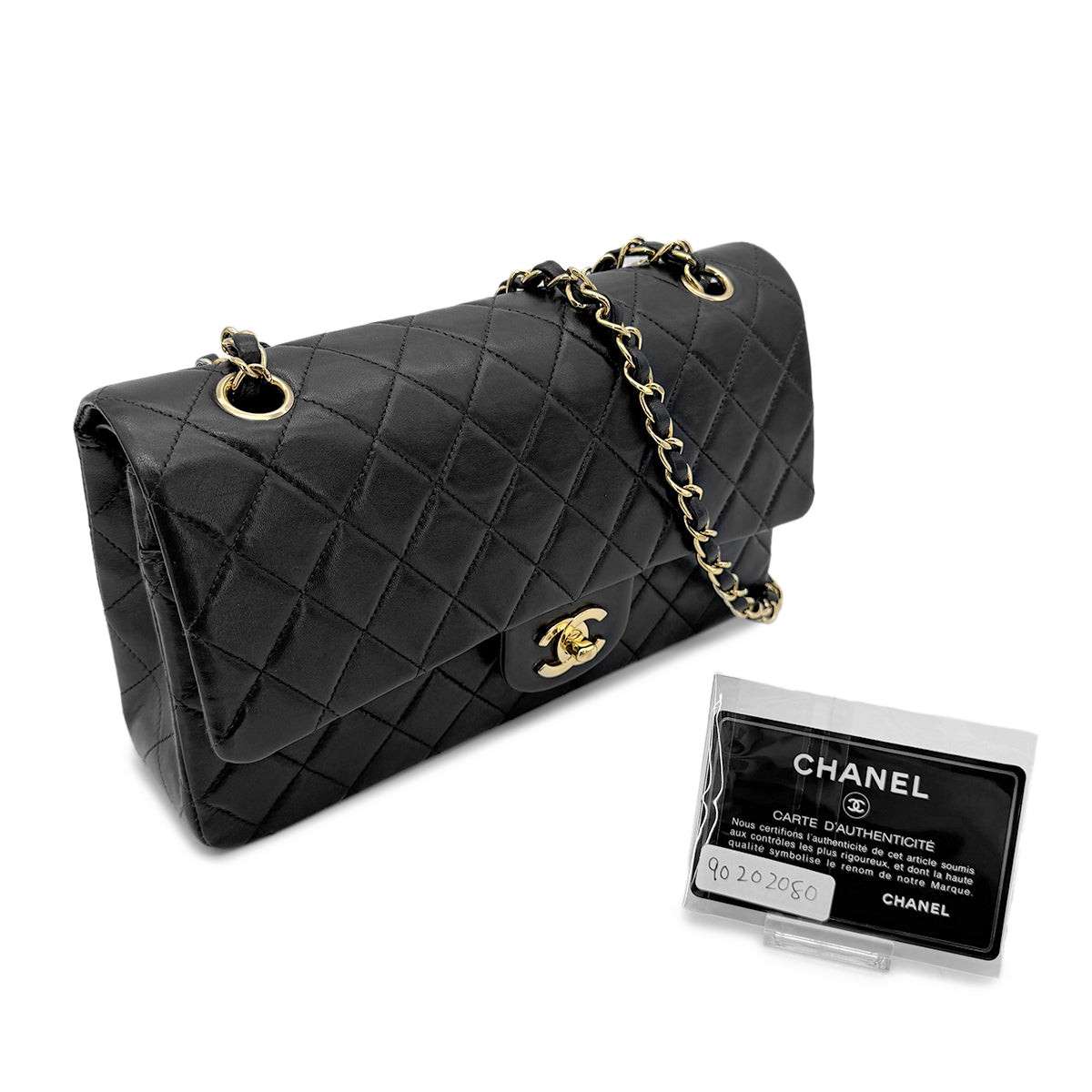CHANEL VINTAGE CLASSIC FLAP MEDIUM CHAIN SHOULDER BAG BLACK LAMB SKIN 90202080