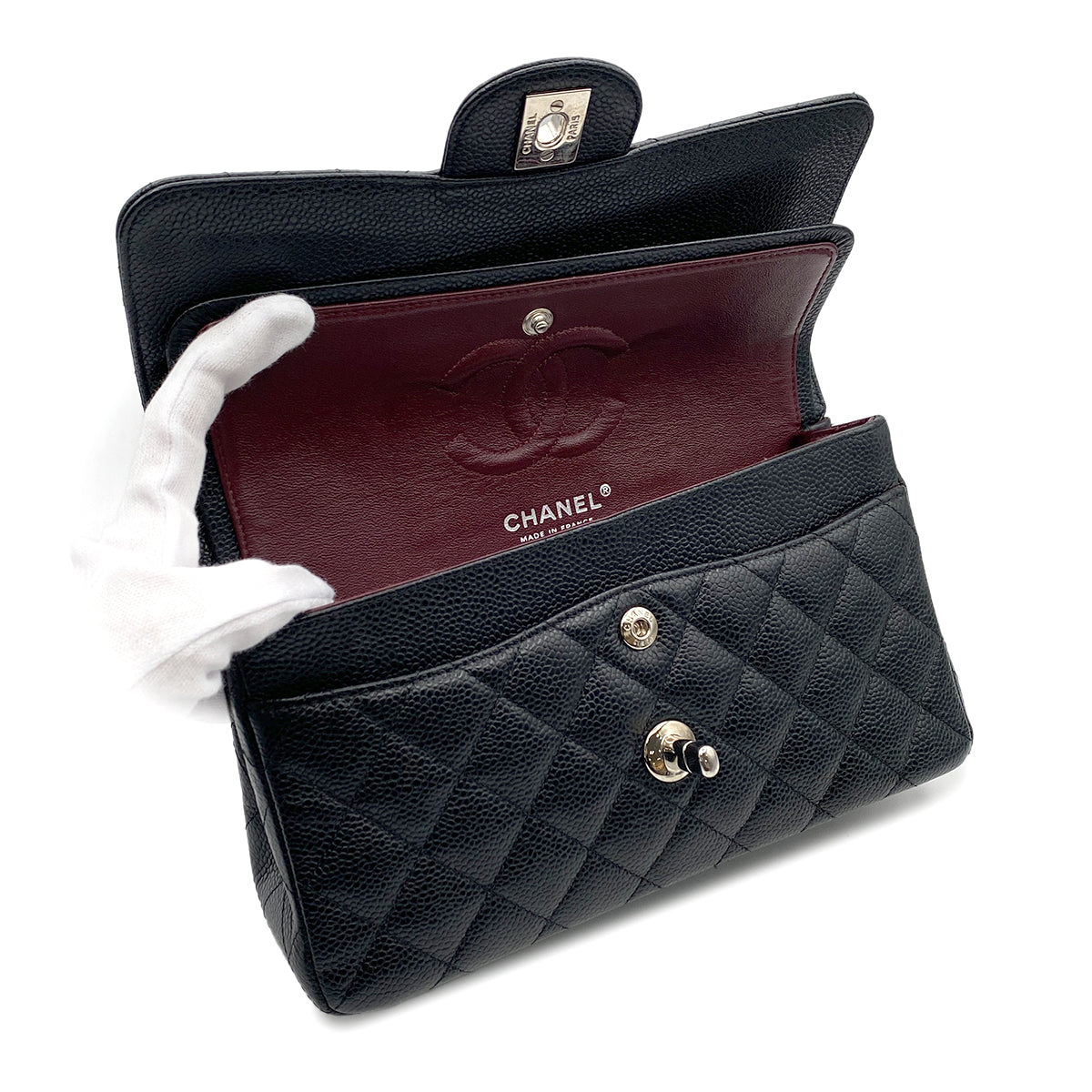 CHANEL CLASSIC FLAP SMALL CHAIN SHOULDER BAG BLACK CAVIAR SKIN SHW 90202733