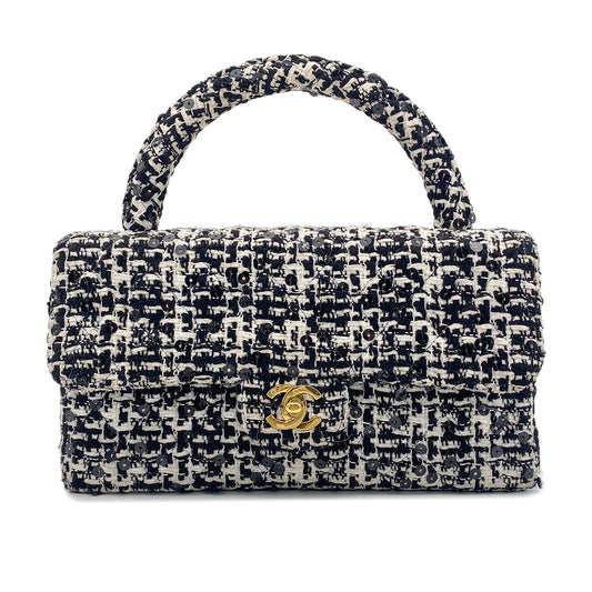 CHANEL VINTAGE PARENT-CHILD BAG PARENT ONLY BLACK TWEED × SEQUIN 90204188