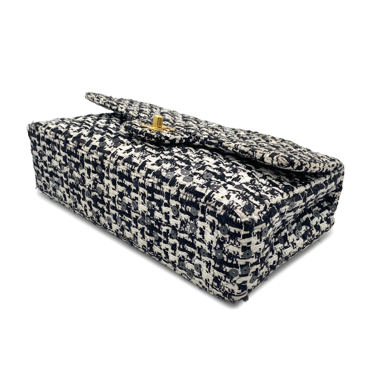 CHANEL VINTAGE PARENT-CHILD BAG PARENT ONLY BLACK TWEED × SEQUIN 90204188