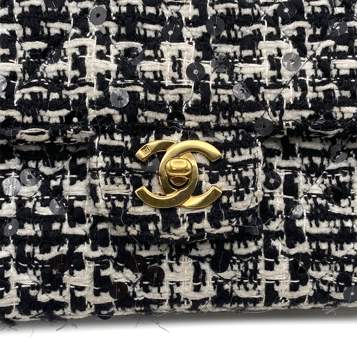CHANEL VINTAGE PARENT-CHILD BAG PARENT ONLY BLACK TWEED × SEQUIN 90204188