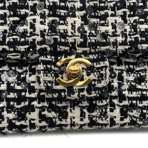 CHANEL VINTAGE PARENT-CHILD BAG PARENT ONLY BLACK TWEED × SEQUIN 90204188 - PURPOSE