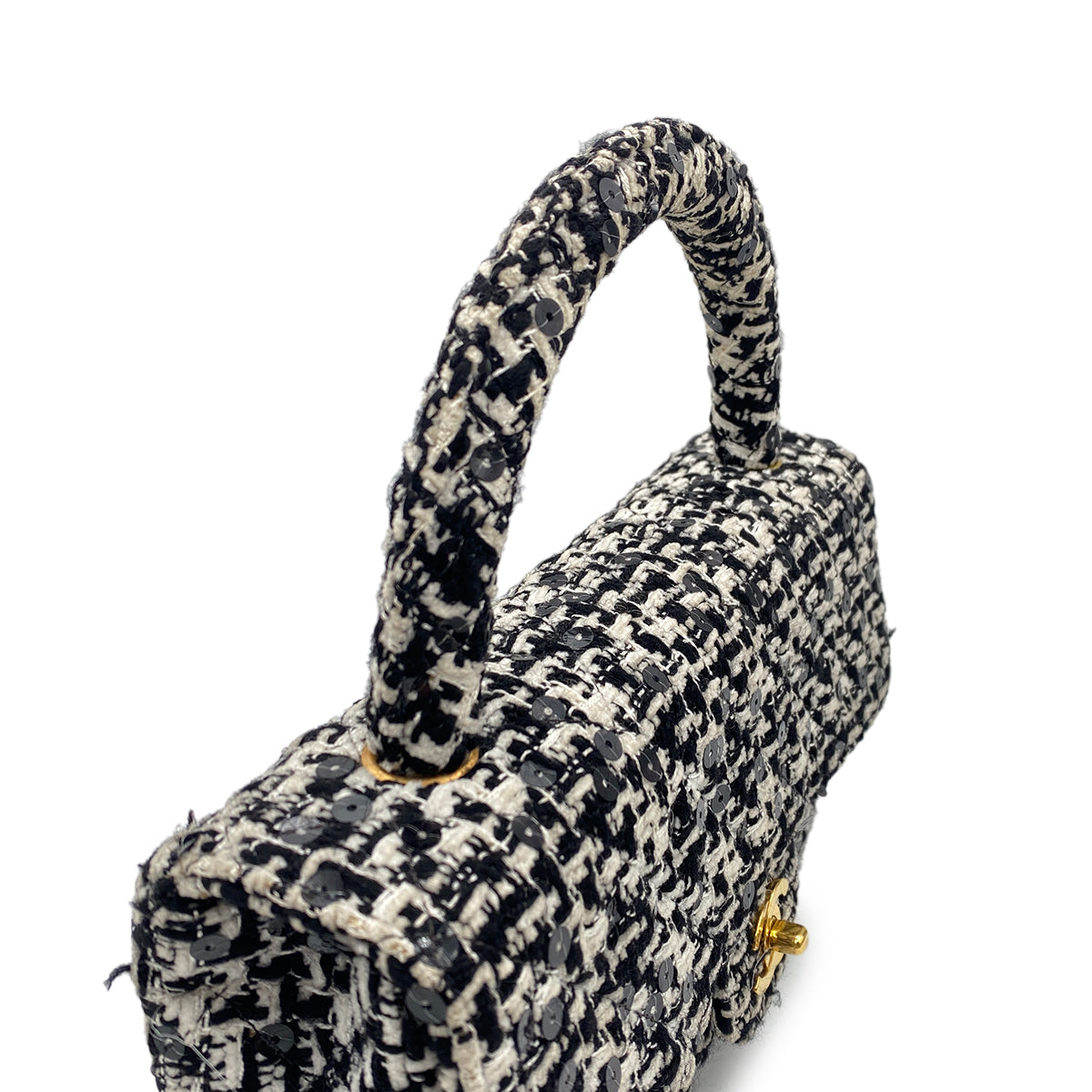 CHANEL VINTAGE PARENT-CHILD BAG PARENT ONLY BLACK TWEED × SEQUIN 90204188