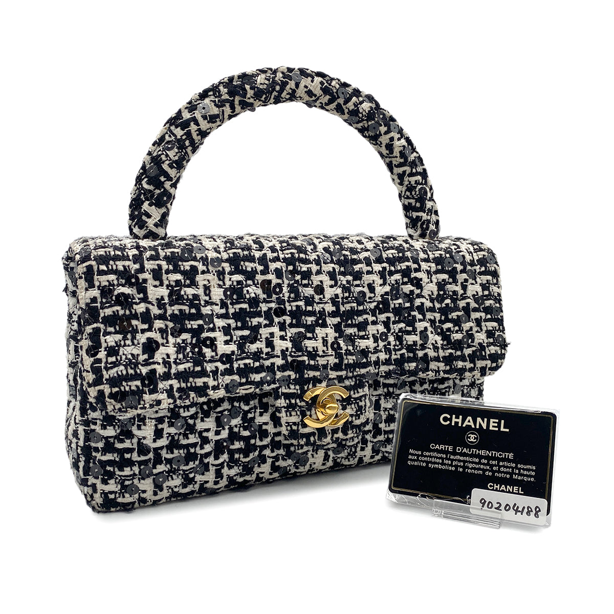 CHANEL VINTAGE PARENT-CHILD BAG PARENT ONLY BLACK TWEED × SEQUIN 90204188