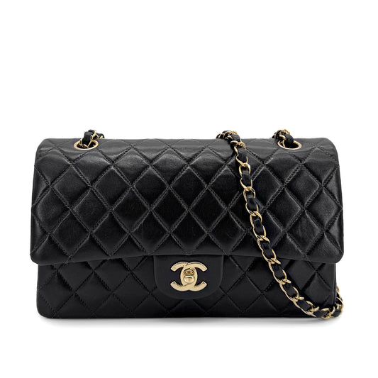 CHANEL VINTAGE CLASSIC FLAP MEDIUM CHAIN SHOULDER BAG BLACK LAMB SKIN 90204386