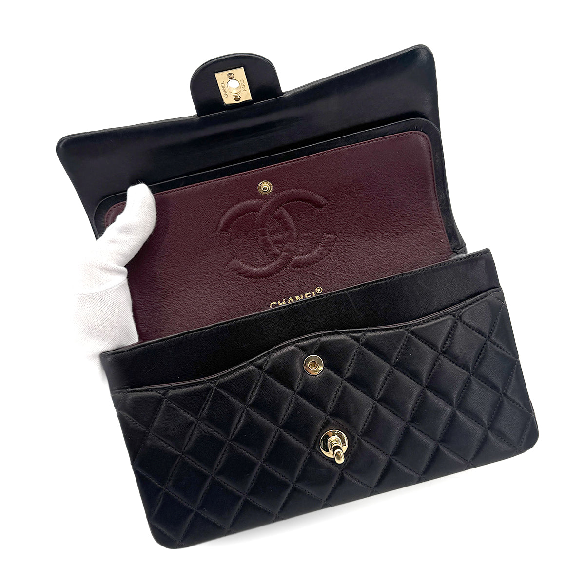 CHANEL VINTAGE CLASSIC FLAP MEDIUM CHAIN SHOULDER BAG BLACK LAMB SKIN 90207743