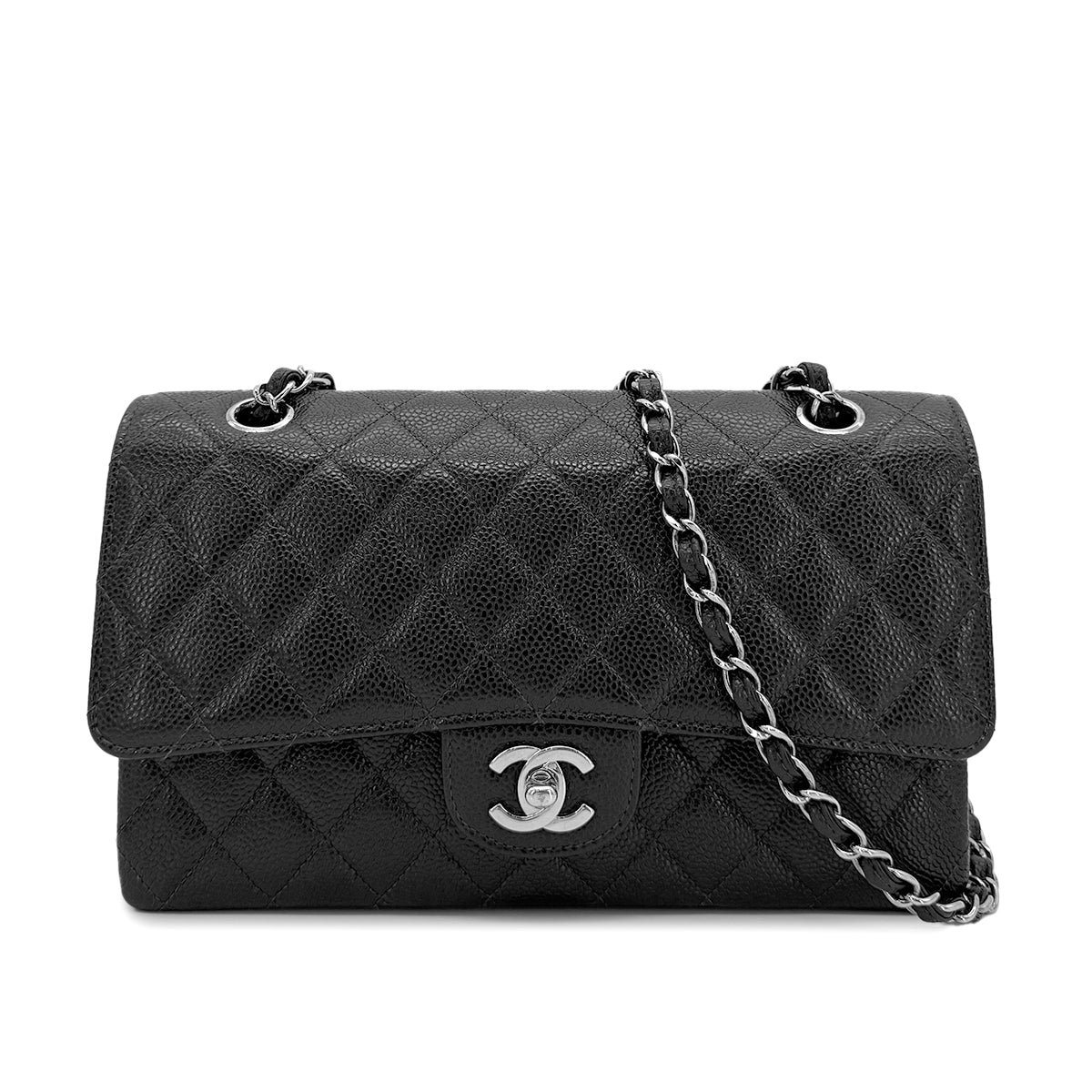 CHANEL VINTAGE CLASSIC FLAP MEDIUM CHAIN SHOULDER BAG BLACK CAVIAR SKIN SHW 90207860