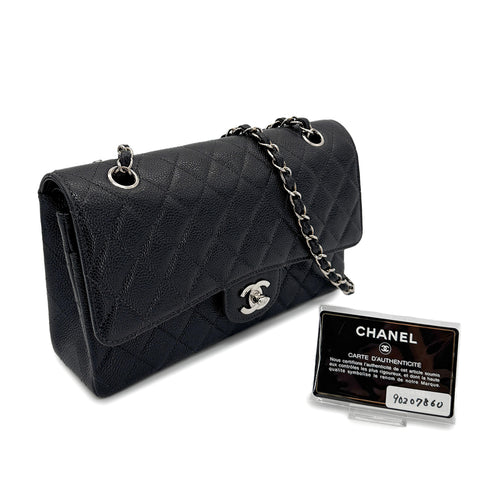 CHANEL VINTAGE CLASSIC FLAP MEDIUM CHAIN SHOULDER BAG BLACK CAVIAR SKIN SHW 90207860 - PURPOSE