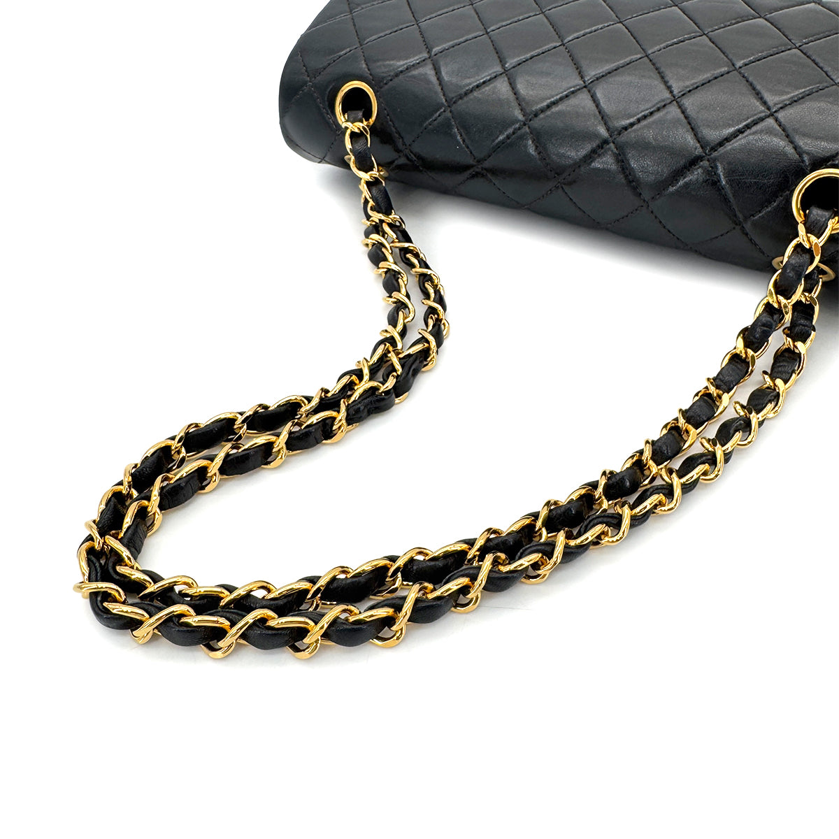 CHANEL VINTAGE CLASSIC FLAP MEDIUM CHAIN SHOULDER BAG BLACK LAMB SKIN 90208126