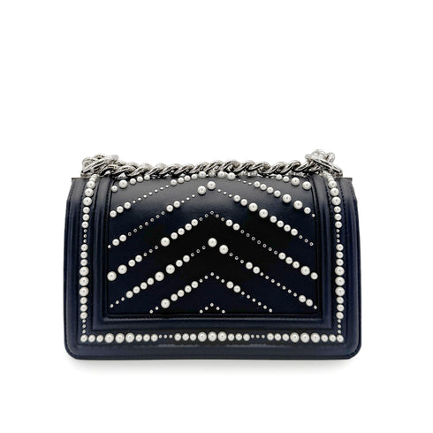 CHANEL PEARL BOYCHANEL SMALL CHAIN SHOULDER BAG BLACK LEATHER 90208965 - PURPOSE