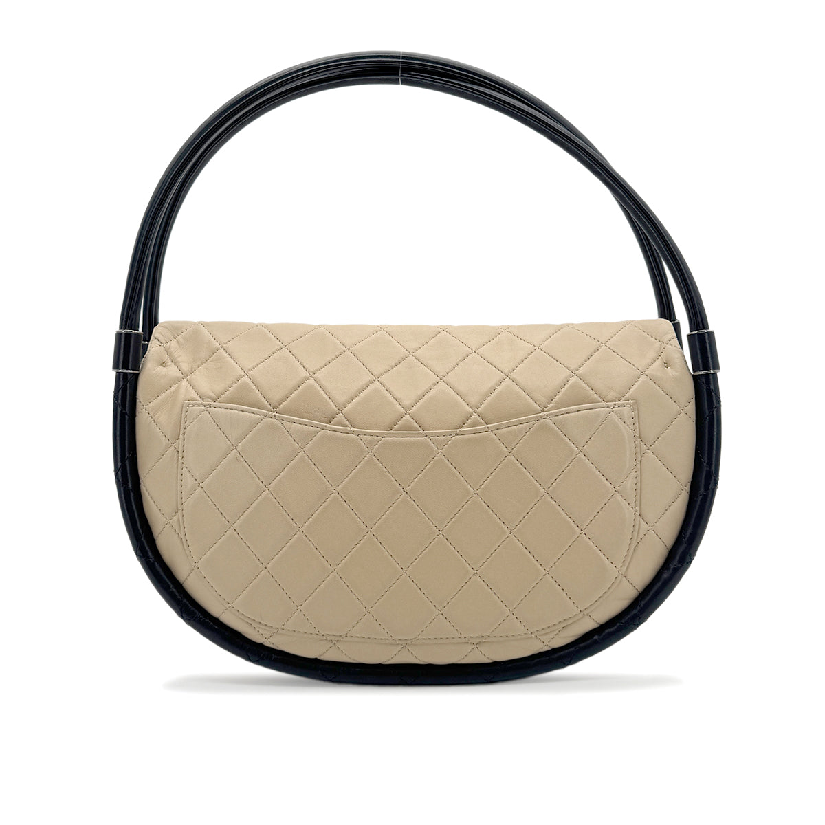 CHANEL HULA HOOP CROSS HAND BAG BEIGE BLACK LAMB SKIN 90208969