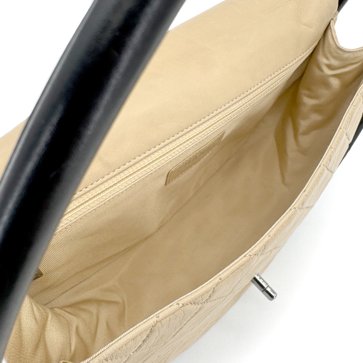 CHANEL HULA HOOP CROSS HAND BAG BEIGE BLACK LAMB SKIN 90208969