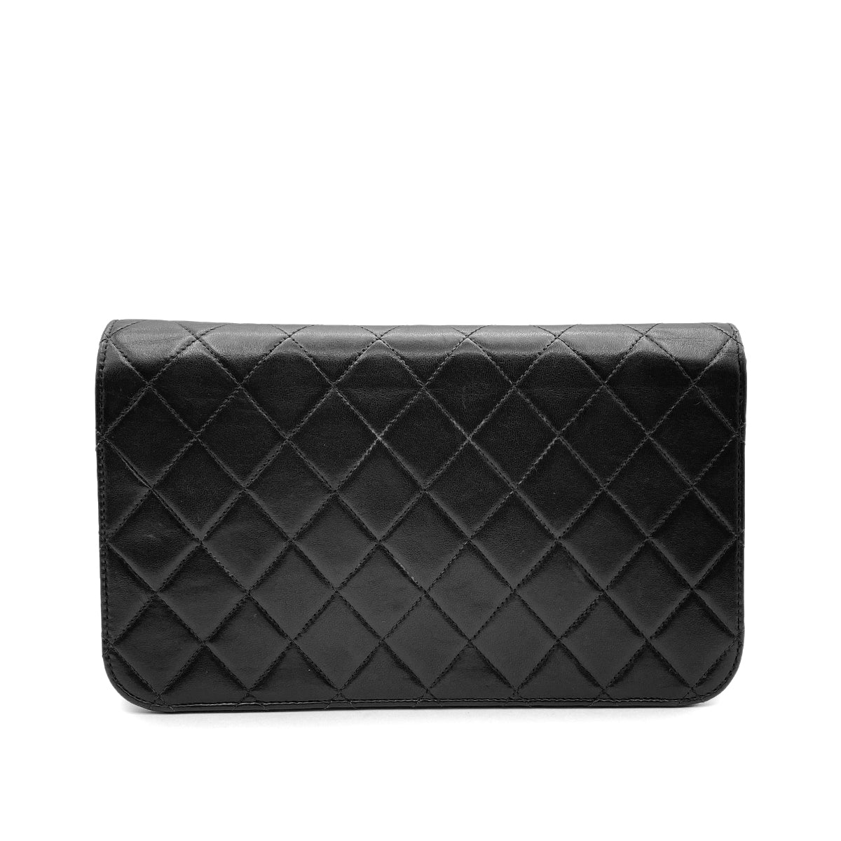 CHANEL VINTAGE FULL FLAP TURN LOCK CHAIN SHOULDER BAG BLACK LAMB SKIN 90209223