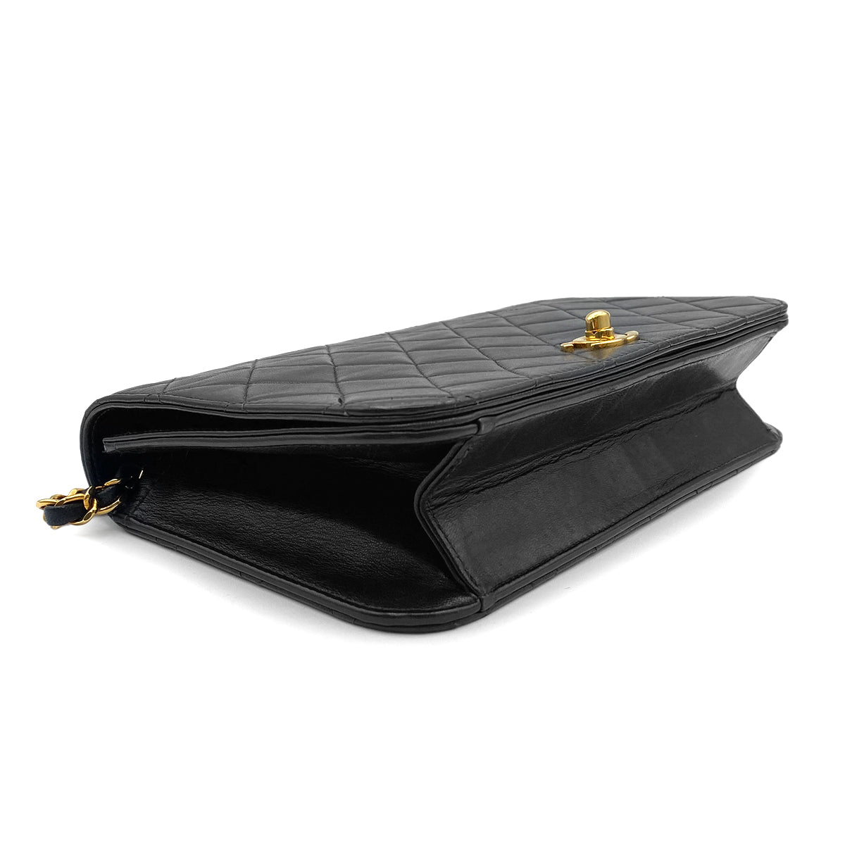 CHANEL VINTAGE FULL FLAP TURN LOCK CHAIN SHOULDER BAG BLACK LAMB SKIN 90209223