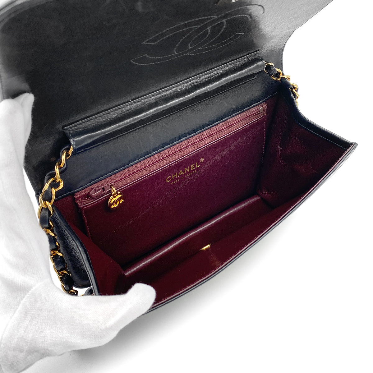 CHANEL VINTAGE FULL FLAP TURN LOCK CHAIN SHOULDER BAG BLACK LAMB SKIN 90209223