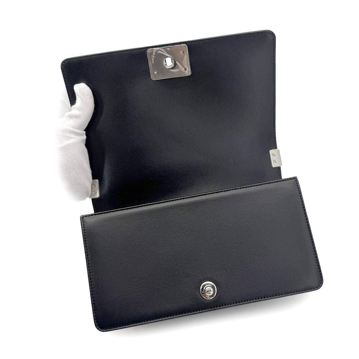 CHANEL PEARL BOYCHANEL MEDIUM CHAIN SHOULDER BAG BLACK LEATHER 90210965