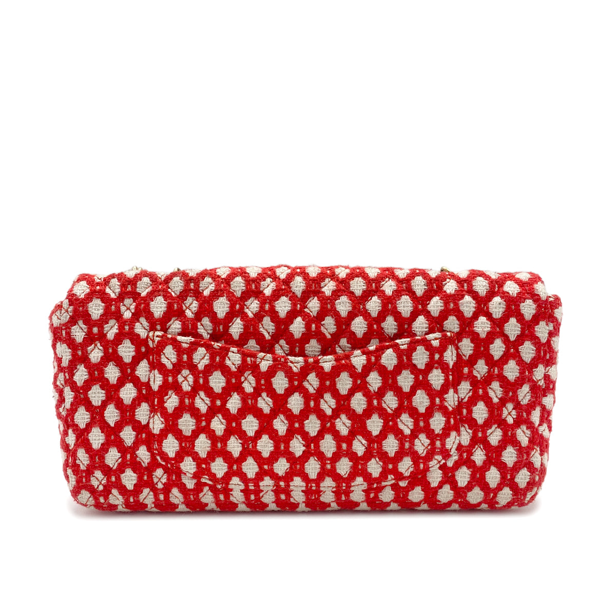 CHANEL VINTAGE EAST WEST CHAIN SHOULDER BAG RED WHITE CANVAS 90210993