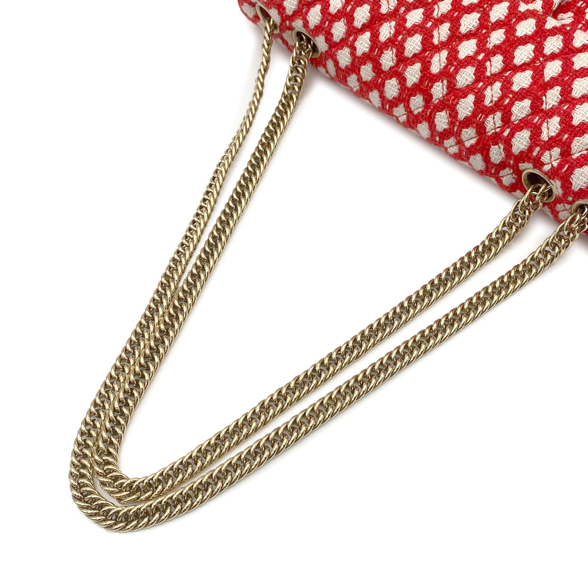 CHANEL VINTAGE EAST WEST CHAIN SHOULDER BAG RED WHITE CANVAS 90210993
