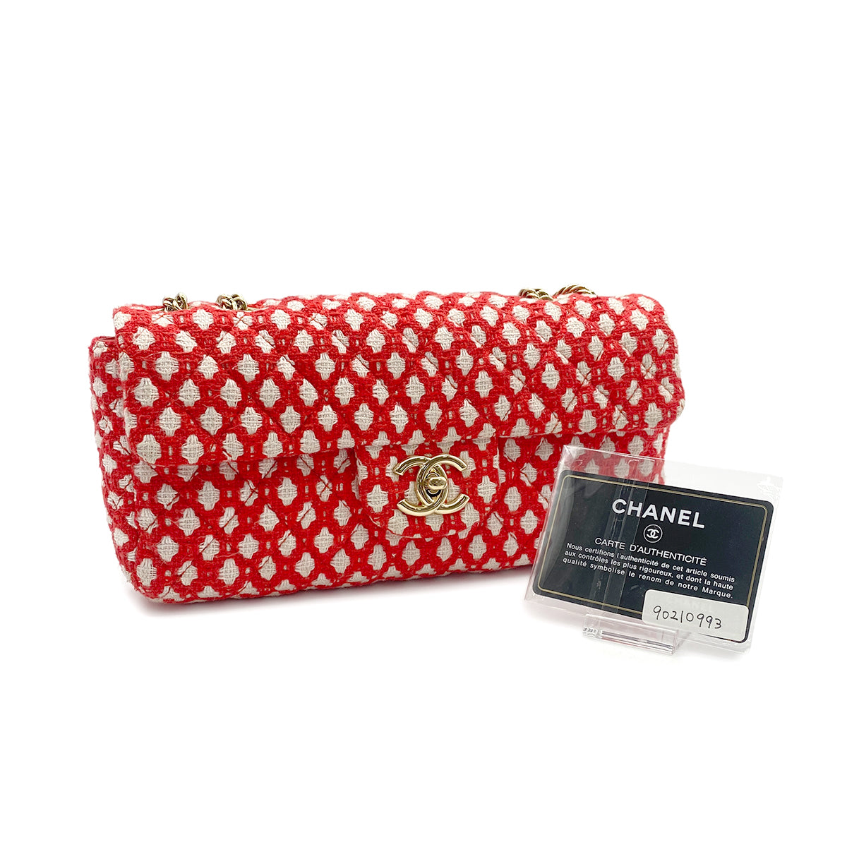 CHANEL VINTAGE EAST WEST CHAIN SHOULDER BAG RED WHITE CANVAS 90210993