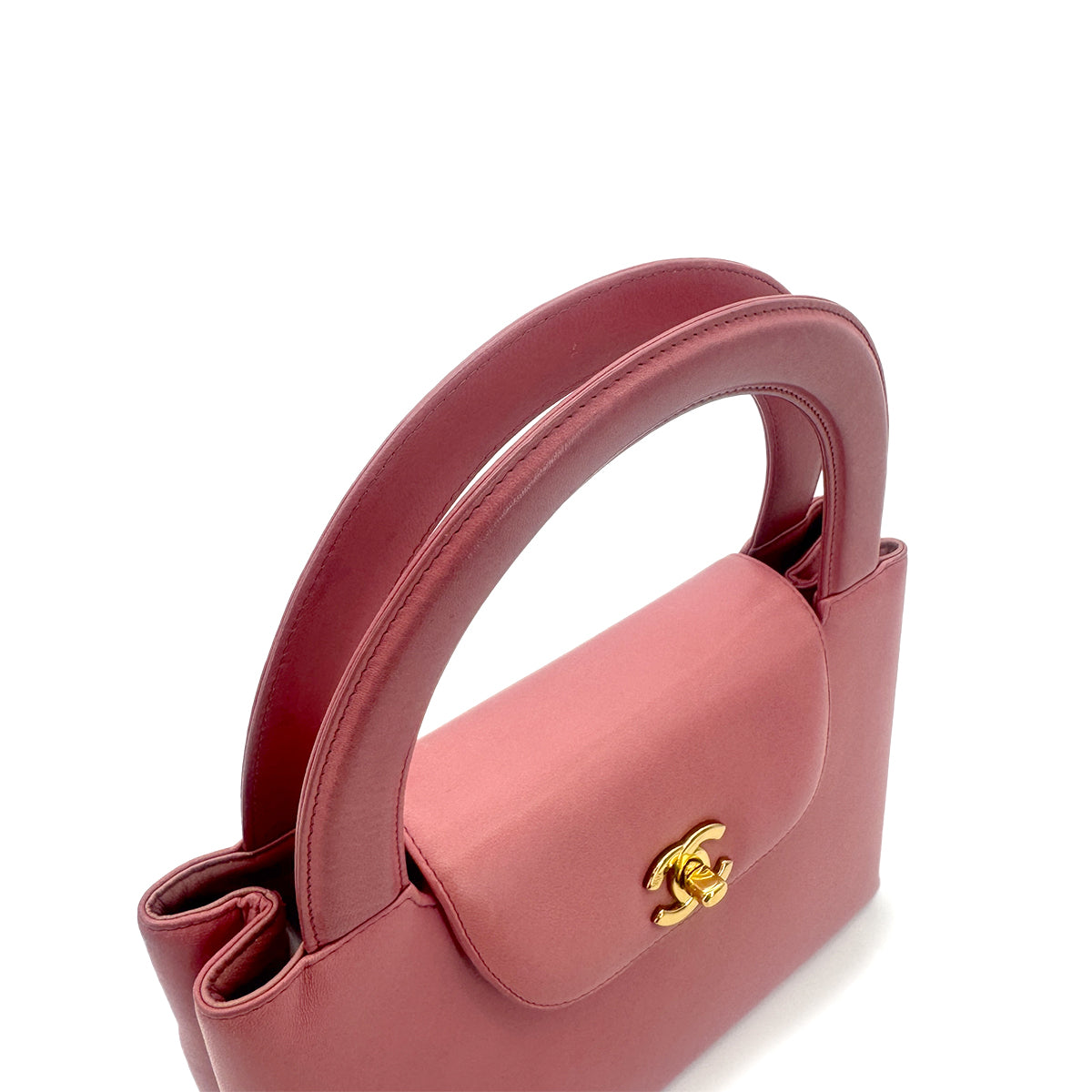 CHANEL VINTAGE KELLY TYPE HAND BAG PINK LAMB SKIN 90211254