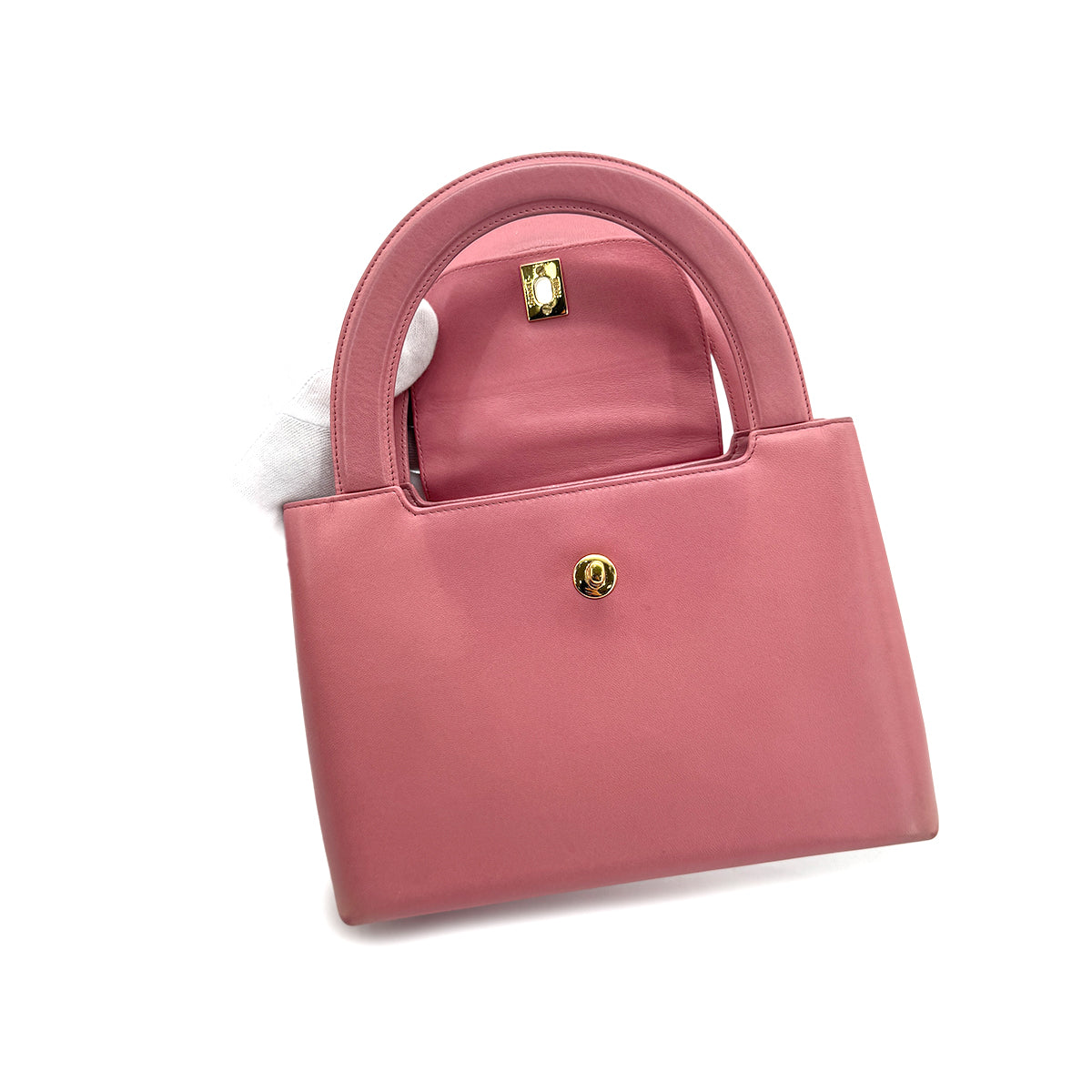 CHANEL VINTAGE KELLY TYPE HAND BAG PINK LAMB SKIN 90211254