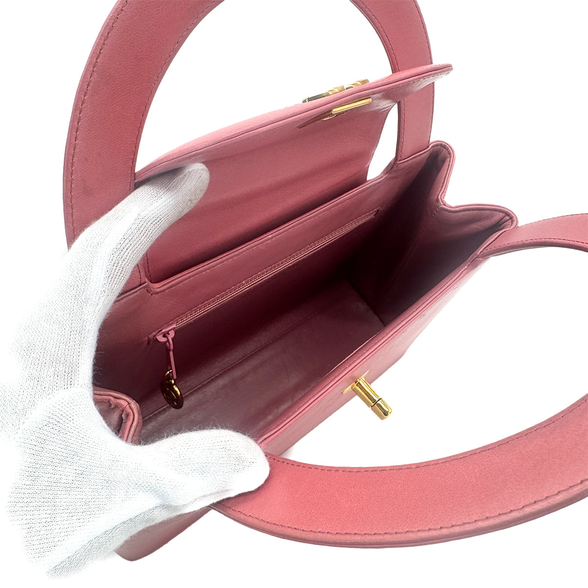 CHANEL VINTAGE KELLY TYPE HAND BAG PINK LAMB SKIN 90211254