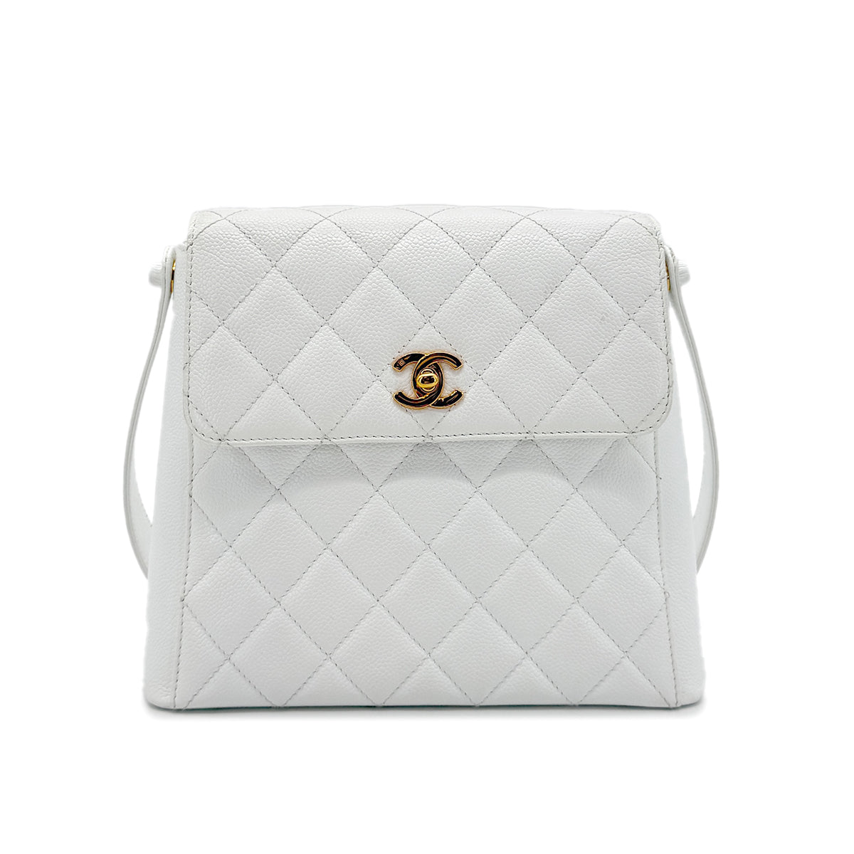 CHANEL VINTAGE ONE SHOULDER BAG WHITE CAVIAR SKIN 90211269
